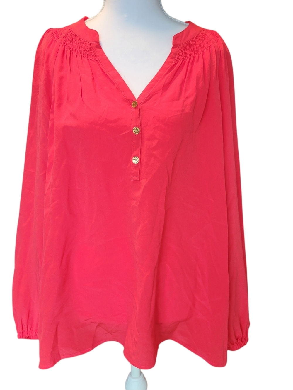 Lilly Pulitzer Red Silk Long Sleeve Vneck Blouse